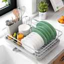 Kitsure Dish Drying Rack- Space-Saving Dish Rack, Dish Racks for Kitchen Counter, Kitchen Drying Rack with a Cutlery Holder, 12''W x 15''L, Grey