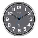 Sharp Atomic Analog Wall Clock - 12" Grey Face, Silver Brushed Finish - Sets Automatically- Battery Operated - Easy to Read - Easy to Use – Modern Design and Style