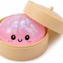 Sparkly Pink Dumpling Squishies Stress Balls, Colorful Squishies Dumpling Fidget Sensory Toy with Food Steamer, Squeeze Dough Ball for Stress Relief, Stretchy Desk Toys Gift, 2.34 x 2.34 x 2 inches
