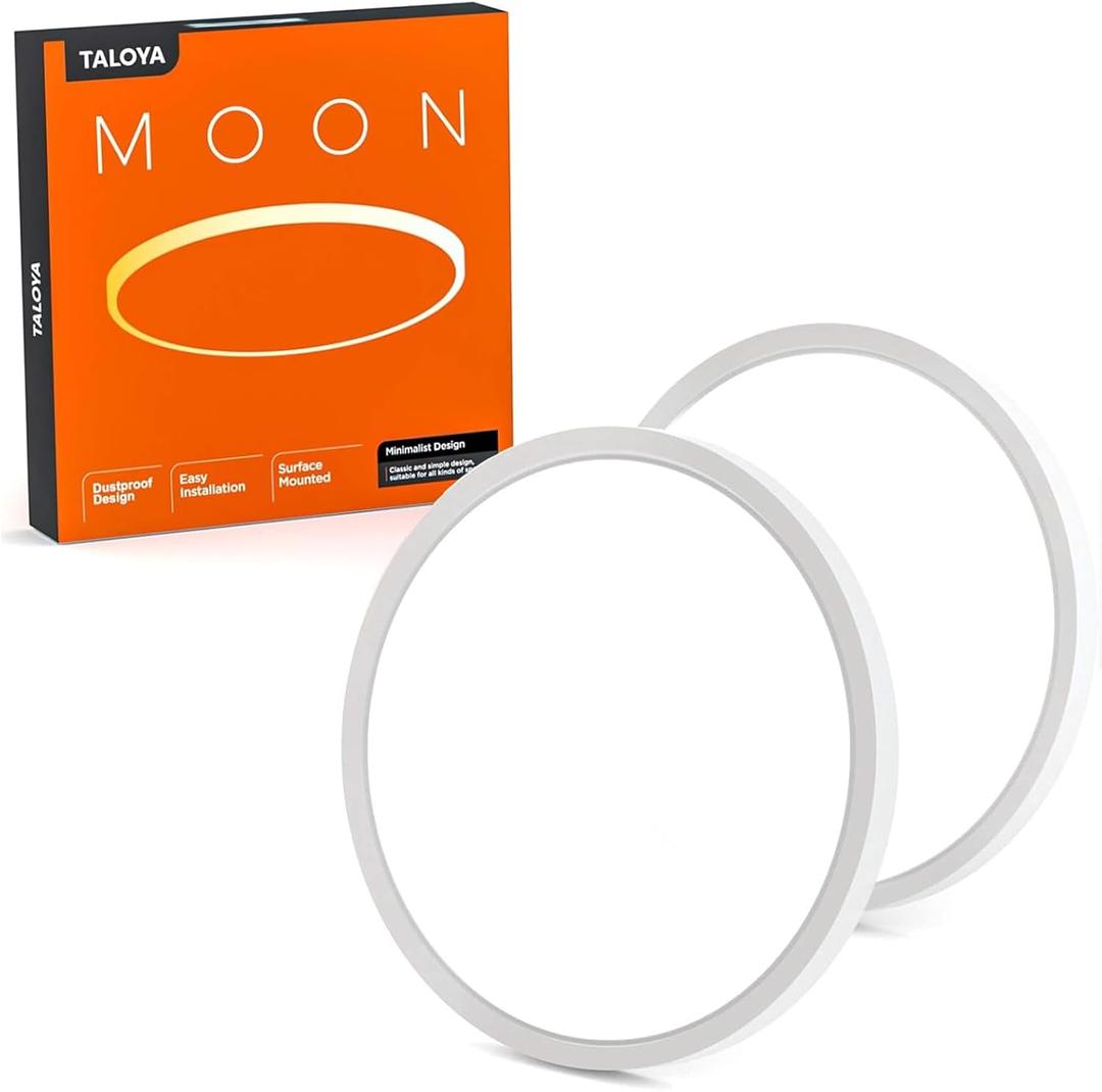 TALOYA 2 Pack Flush Mount LED Ceiling Light (Milk White Shell), 15.8 Inch, Equivalent to Traditional 240W Bulb Light for Kitchen Bedroom Utility Closet Room,5 in 1(3000k/3500k/4000k/5000k/6500k)