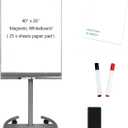 BIBOC Mobile Dry Erase Board  40x26 inches Magnetic Portable Whiteboard Stand Adjustable Easel White Board Flipchart Easel Board with 25 Sheets Paper Pad 1 Eraser, 2Markers