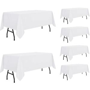 sancua 6 Pack White Tablecloth 60 x 84 Inch, Rectangle Table Cloth for 4ft Tables - Stain and Wrinkle Resistant Washable Polyester Table Cover for Dining Wedding Banquet Party Buffet Restaurant