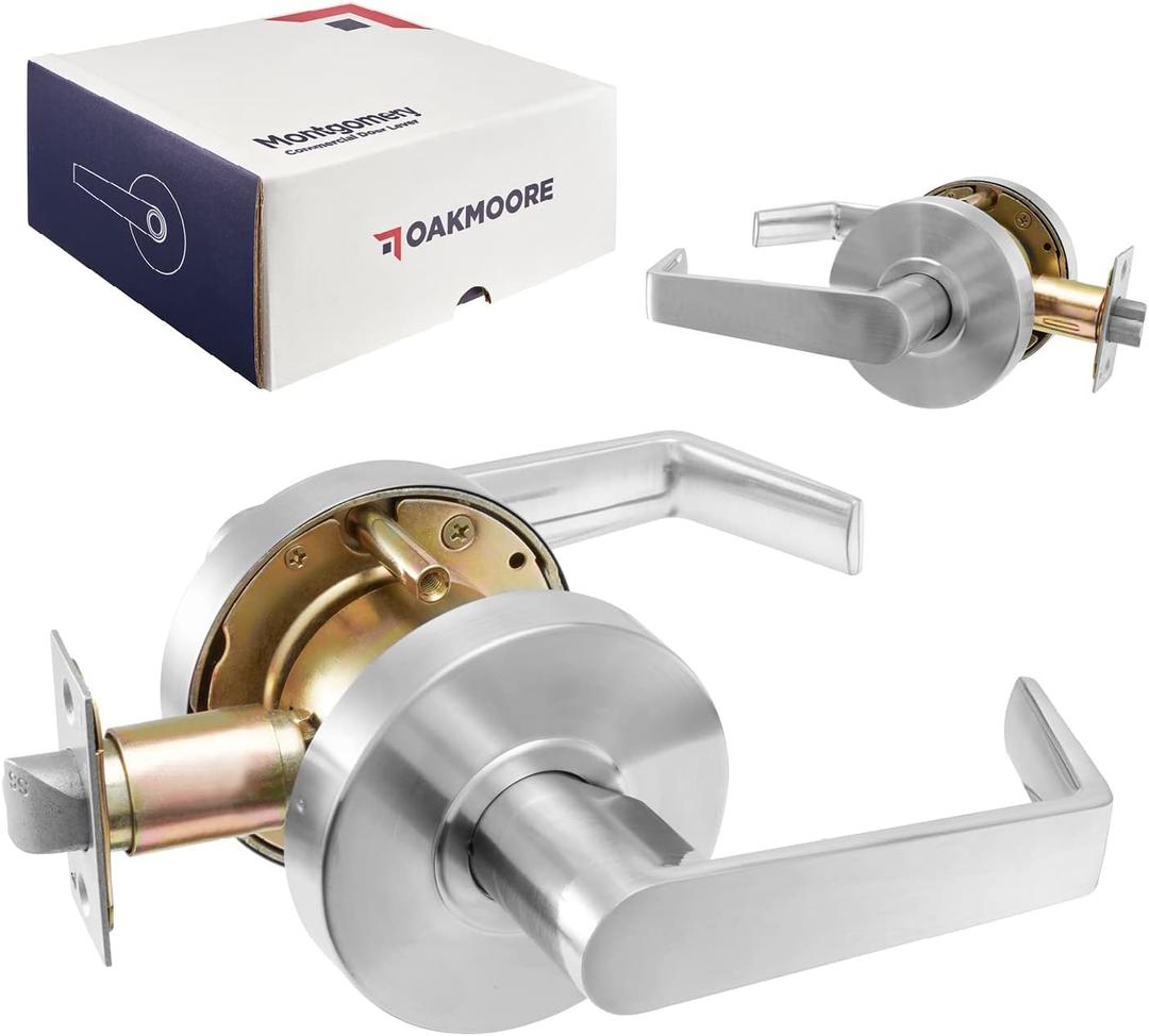 Medium Duty Commercial Door Handle | Passage Function | Grade 2 | No Lock/Key | Meeting Rooms & Kitchens | Satin Nickel Finish | C UL & ADA | ANSI A156.2