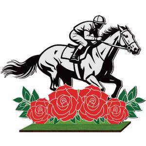 1Pc Derby Decorations Table Centerpiece, Wooden Horse Table Decor, Double Sided Derby Day Rose Horse Racing Decorations, Tiered Tray Decor for Horse Party Decorations, Derby Party Decorations for Home