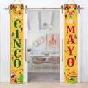 Happy Cinco De Mayo Porch Banners, Mexican Fiesta Front Door Hanging Decorations 70.9x11.8 Inch, Let's Fiesta Polyester Porch Signs for Indoor Outdoor Party, Entryway Carnival Decor