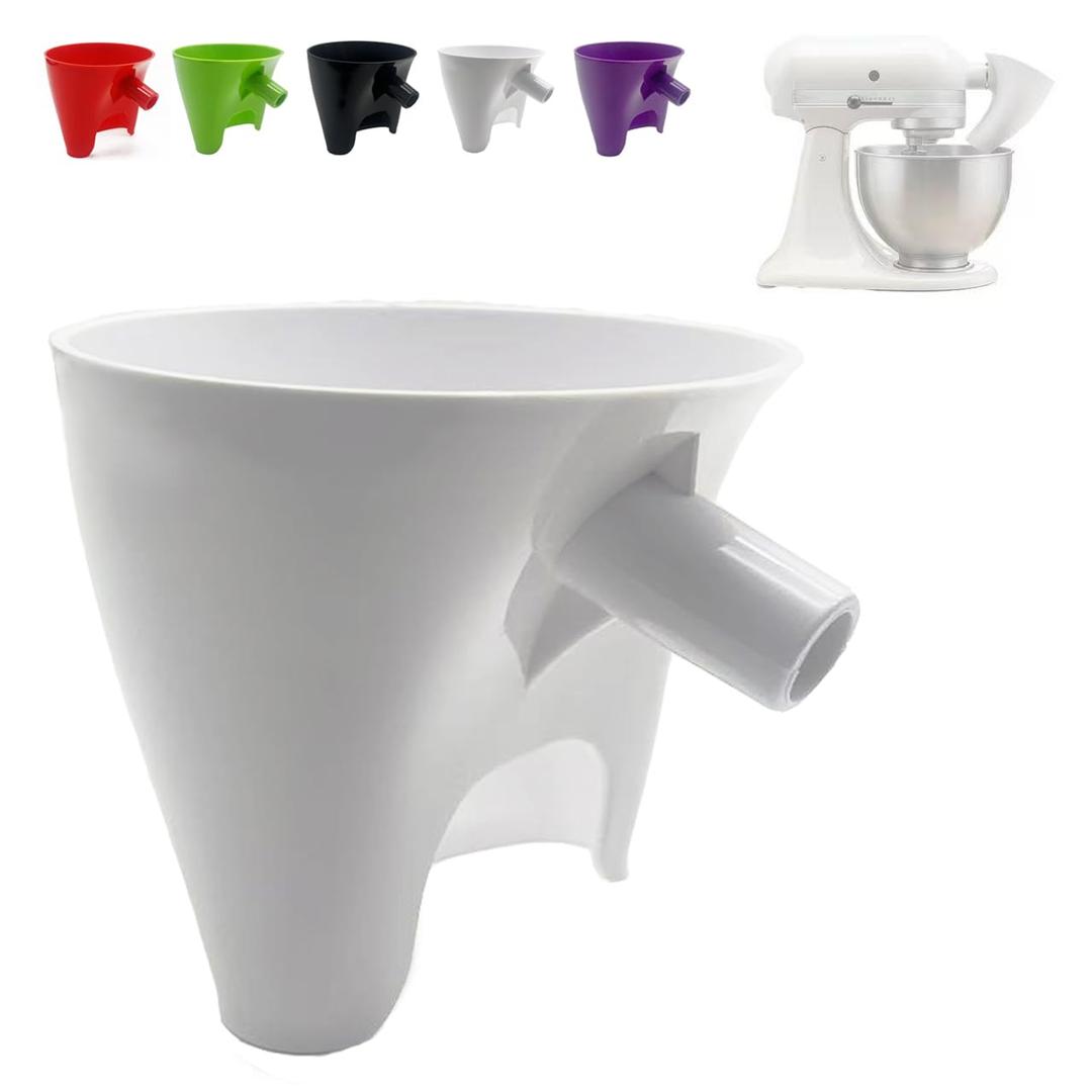 Flour Funnel for Kitchen Aid Stand Mixer, Plastic Funnel with Easy-Pour Attachment Fits KSM150 5-Quart Tilt-Head Mixers, Mess-Free Baking Accessory for Flour, Sugar, and Egg Liquid (WHITE1PCS)