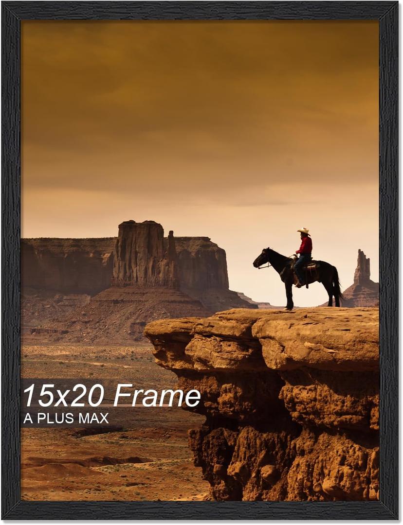 A PLUS MAX 15x20 Picture Frame, Black Engineered Wood Frame for 15 x 20 Inch Picture Poster Photo, Light Weight 15 by 20 Frame with Wood-grain for Wall - 1 Pack/Black/15 x20