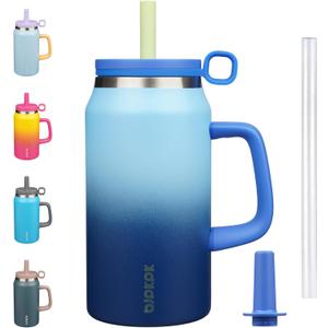 BJPKPK 50oz Insulated Tumbler with Handle Stainless Steel Travel Coffee Mug with Lid Reusable Large Water Bottle with Straw,Sky