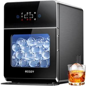 Ecozy 2" Clear Ice Ball Maker Countertop with CrystalFlux Technology, 4 pcs in 40 Mins, 144 pcs/Day, Sphere Ice Maker with Enhanced Insulation, Automatic Water Supply, Self-Cleaning for Whiskey Bar (Matte Black)