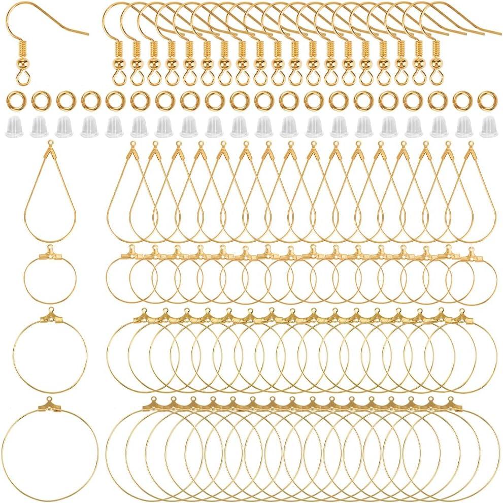 520pcs Gold Earring Beading Hoops Hoop Earrings Findings Brass Circle Round Golden Beaded Hoops Ear Nuts Findings Bulk for Jewelry Making Women DIY Accessories Components Supplies Kits