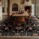 RELEANY Area Rugs 10'x12' Washable Non-Slip, Floral Vintage Distress Print Pattern Medallion Carpet for Living Room Bedroom Dining Room, Black Colorful Floral Dark Tan