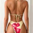MakeMeChic Women's Polka Dots Triangle Thong Bikini Sets Floral Cute Bathing Suit Swimsuits Yellow Floral Small
