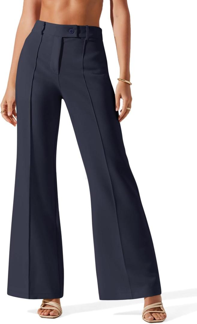 NIMIN Pants for Women Business Casual Flared Leg Work Dressy Trousers High Waisted Bootcut Office Slacks 2025 Fashion Outfits with Pockets Navy Blue Large
