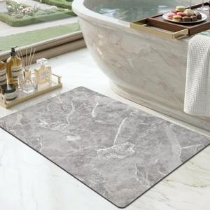 Color&Geometry Ultra Thin Bathroom Rugs Non Slip,Absorbent Quick Dry Bath Mats for Bathroom,Thin Bath Rugs Washable with Rubber Backing Fit Under Door Outside Shower,Gray Marble,16"x24"