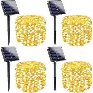 4 Pack Solar String Lights Outdoor - 320LED 132FT Solar Fairy Lights Waterproof 8 Modes, Copper Wire Solar Powered Twinkle Lights for Outside Tree Garden Christmas Wedding Party Decor (Warm White)