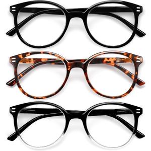 GIBLOGO Reading Glasses for Women/Men Eye Glasses Blue Light Reading Glasses Cheaters Eyeglasses (Black + Leopard + Black/Clear)