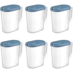 Honeydak 6 Pack 1 Gallon Plastic Pitcher with Lid, Clear Base and Handle, Washed Plastic Pitcher Blue 1 Gallon Jug with Spout Lids for Tea, Water, Milk, Juice, and Coffee