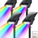 RGB Christmas Solar Spot Lights Outdoor, 12 RGB Color Modes Landscape Light Waterproof IP67 with Remote Control, 2-in-1 Color Changing RGB/Cool/Warm White for Yard Garden Christmas 4 Pack