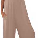 Women's Summer Casual Loose Tank Jumpsuit Sleeveless Crewneck Long Pants Jumpsuit Romper with Pockets (Large, Khaki)