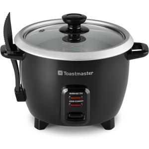 Toastmaster Electric Rice Cooker - Large Capacity for Soups, Oatmeal & More - Automatic Rice Cooker with Tempered Glass Lid & Keep Warm Mode - 10-Cup, Black