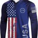 Mainfini Men's Long Sleeve 1776 Golf Shirt USA Flag Graphic Button Polo Shirt, XL 