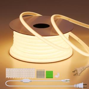 AC 110V COB LED Strip Lights Outdoor Waterproof 98.4ft, 3000K Warm White Super Bright 300W LED Rope Light, IP65 Flexible Cuttable, for Bedroom Garden Commercial House Gaming Room Decor