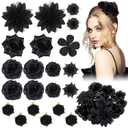 BBTO 21 Pcs Flower Hair Clip Rose Hair Clips Barrettes for Women Flower Accessories Boho Bride Claw Clip Hairpin Brooch Pin Headpiece for Wedding (Black)