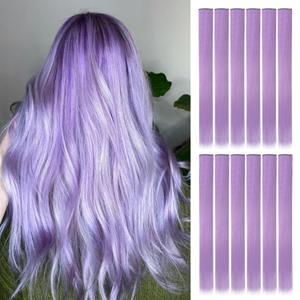 YaFex 12 Pcs Clip in Hair Extensions, 22 Inch Colored Hair Extensions Party Highlights Long Straight Synthetic Hairpieces for Women (Light Purple)
