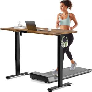 Veken 55 Inch Large Electric Standing Desk, Gaming Table, Brown, 55×23.6 Inch
