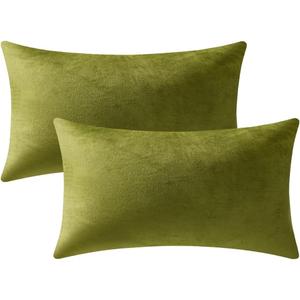 Couch Pillow Cases 12x20 Chartreuse: 2 Pack Cozy Soft Velvet Rectangular Throw Pillow Covers for Farmhouse Home Decor