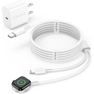 Apple Watch Charger,2-in-1 USB C Charger for iWatch & iPhone,3FT Fast Charging Cable with 20W Fast Wall Plug for Apple Watch Series 8/7/6/5/SE & iPhone14/13/12/AirPods (White)