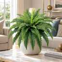 35” Artificial Boston Fern Bush Plant, 2 Faux Ferns for Outdoors Large, Fake Ferns Realistic Artificial Plants with 39 Fronds for Garden Porch Patio Home Office Living Room Decor Green