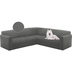 HDCAXKJ Sectional Couch Cover L Shape Stretch Sofa Covers Washable Jacquard Corner Couch Slipcover Non Slip Sectional Slip Cover U Shaped Furniture Protector for Pets Dogs (Dark Grey, Large)