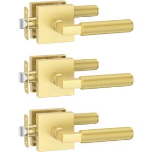 Amerdeco 3 Pack Brushed Gold Passage Door Handles,Heavy Duty Non-Locking Door Lever for Hall, Closet,Office Area, Shopping Malls AM0021