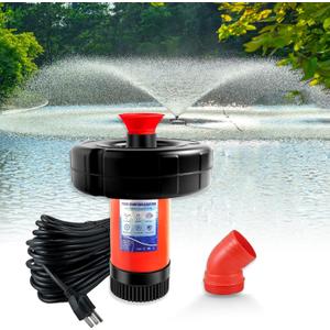 Pond Fountain Aerator 750W, 1HP 15000 GPH Floating Aerating Pump, 120ft Power Cord for Small & Large Ponds & Lakes (120V) Red Pond Fountains Pond Fountain Aerator 750W, 1HP 15000 GPH Floating Aerating Pump, 120ft Power Cord for Small & Large Ponds & Lakes (120V) Red Pond Fountains