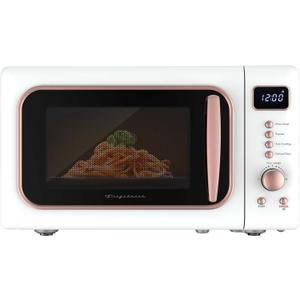 Frigidaire, 0.7 Cu. Ft. Retro Countertop Microwave Oven, 700W Compact Microwave with 8 Auto Cook Menus, Auto Defrost, 5 Power Levels, LED Display, Glass Turntable, White-RoseGold