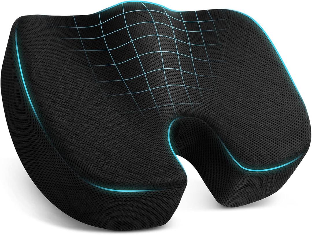 Seat Cushion, Memory Foam Office Chair Cushion - Black, Large