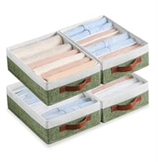 4 PCS T-Shirt Drawer Organizers For Clothing, 8 Grids Shirt Organizer For Closet (Green&White, 15.75inch)