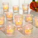SUPMIND 24 Pcs Ribbed Iridescent Votive Candle Holders - Glass TeaLight Candle Holders for Weddings, Baby Showers, Home Décor, Party Centerpieces, and Table Decorations