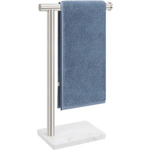 Hand Towel Holder, Hand Towel Stand for Bathroom with Marble Base, 304 Stainless Steel L Shape Hand Towel Rack Bar Standing for Vanity Kitchen Countertop, Brushed Nickel