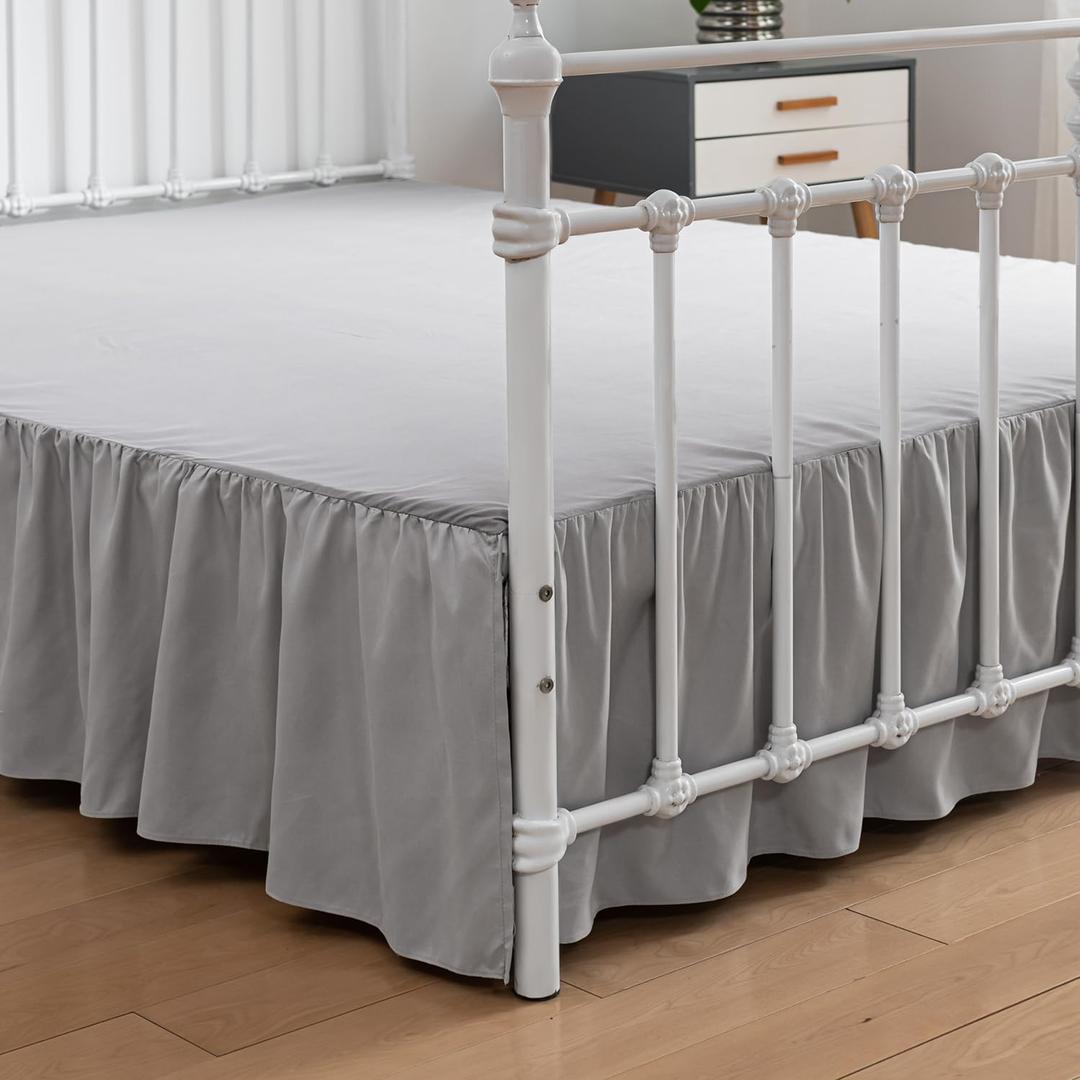 Bed Skirt Queen Size Ruffled Bed Skirt with Split Corners, 12 Inch Drop Dust Ruffle Bed Skirt with Platform, Light Gray
