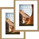 FrameWorks 12x16 mat to 8x12 Classic Wooden Picture Frames With Tempered Glass | Golden Oak | 2-Pack
