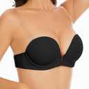 YBCG Women's Backless Bra with Clear Back Straps Plunge Convertible Push Up Padded Add A Cup Low Cut Underwire Bras for Women (Black), 36DD