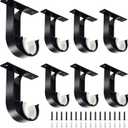TOKPLNU Ceiling Curtain Rod Holders, Heavy Duty Curtain Rod Bracket 8 Pack, Aluminum Alloy, Black Ceiling Curtain Rods Hooks Hangers Fit for 1 Inch Drapery Rods