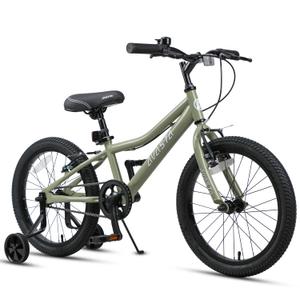 AVASTA Bilbo 18 Inch Kids Bike for Boys Girls 5 6 7 8 Years Old, Retro Style High Carbon Steel Bicycle with Adjustable Handlebars and Seat, Dual V-Brakes, Training Wheels, Kickstand, Army Green