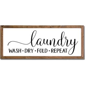 MODE HOME Wash Dry Fold Repeat Wood Framed Laundry Sign for Laundry Room,Vintage Funny Laundry Room Sign for Wall Decor Wall Art with Sayings - 16" x 6.5"