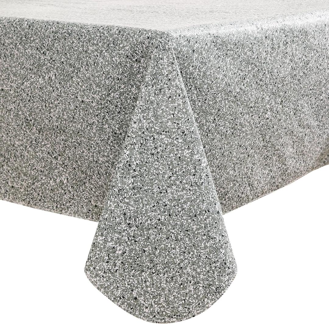 Heavy Duty Vinyl Tablecloth with Flannel Backing Waterproof Oil-Proof Plastic Table Cloth Stain-Resistant Wipeable Rectangle or Square Table Cover for Dining, Camping (Granite, 52X70 Inch)