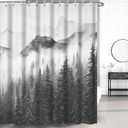 Grey Misty Forest Shower Curtain, Nature Foggy Mountain Shower Curtain Set for Bathroom Waterproof Pine Tree Woodland Bathroom Decor with Hooks, 72x72 Inch
