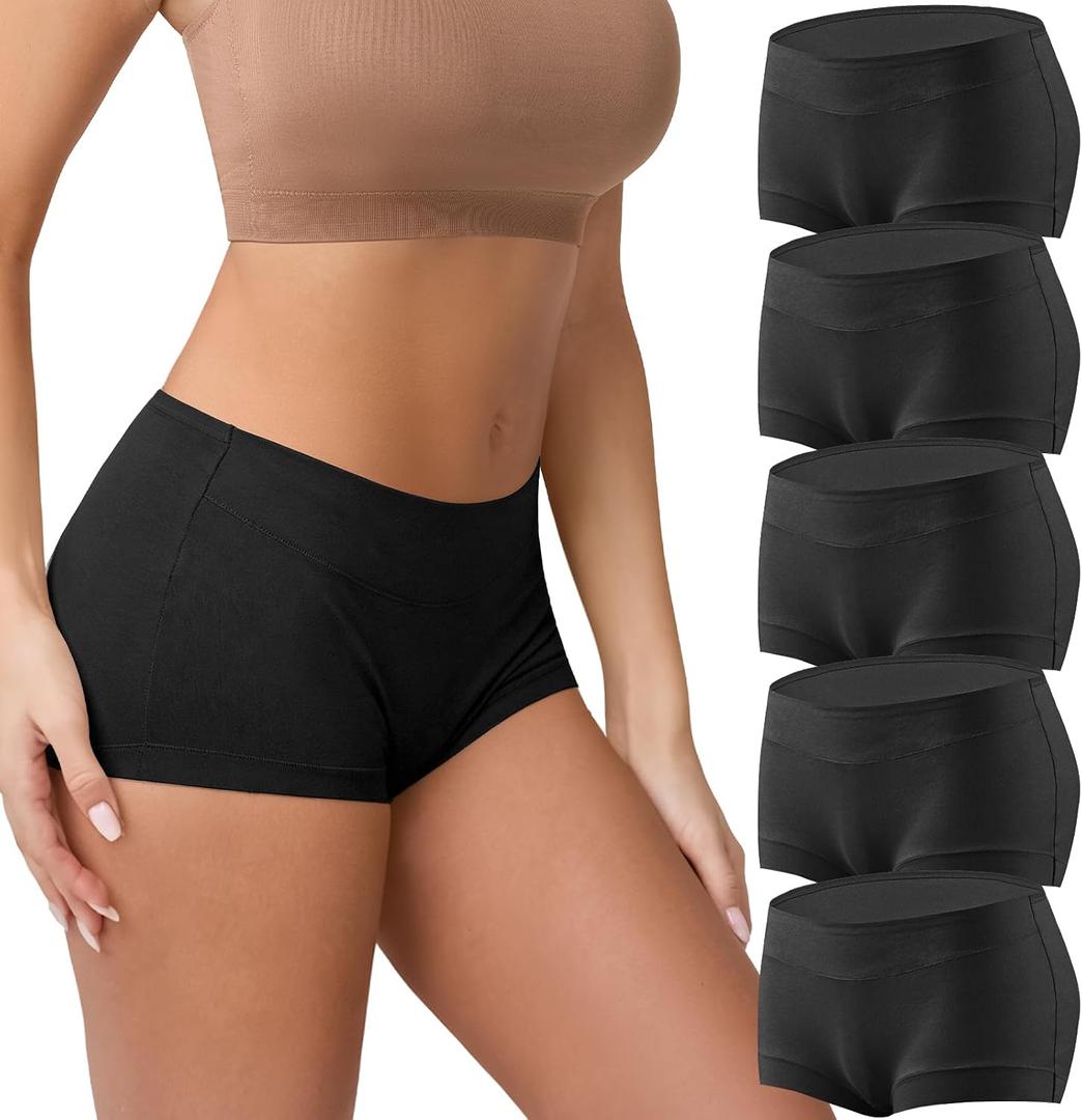 Women's Cotton Boyshorts 4-Pack Mid Rise Boxers Briefs Full Coverage Soft No-Roll Underwear (S-3XL) (Black, M)