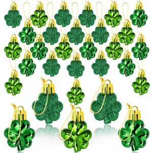 St Patrick's Day Shamrocks Ornament Set, 48Pcs Good Luck Clover Decorative Hanging Ornaments Green Trefoil Hanging Bauble for Tree Table Shelf Home Decor Irish Decor